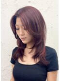 #レイヤーカット　#暖色カラー　#チェリーレッド