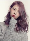 《Ferreira》くすみピンクほつれウエーブヘアー
