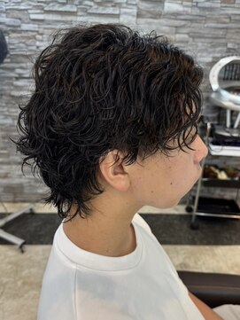 ヘアーアンドビューティーガーデン(HAIR AND BEAUTY GARDEN) メンズスパイラルパーマセンターパートウルフヘアサーフカール