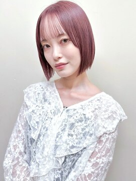 ザ ドッツ(THE DOTS) ハイトーンボブ くすみピンクベージュ ミニボブ 艶髪カラー