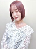 ハイトーンボブ くすみピンクベージュ ミニボブ 艶髪カラー