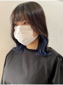 結んで簡単に隠せるインナーカラーブルー