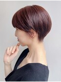 大人ショート前髪あり丸みマッシュ暖色カラー丸顔面長K20231224