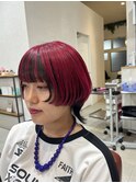 ウルフカット × 赤髪 × デザインカラー