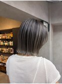 バレイヤージュ、ハイライト、レイヤーロング、グレーベージュ