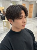 曲がる縮毛矯正　メンズカット　センターパート