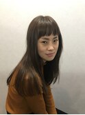 前髪ぱっつんストレートロング♪グレージュ♪