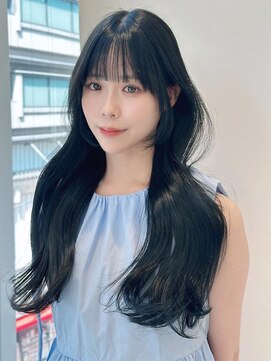 ニューヨークニューヨーク 梅田茶屋町店(NYNY) 顔周りレイヤー　ネイビーブルー　ブリーチなしブルーブラック