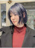 ネイビーブルーレイヤーボブ寒色カラー横浜顔周りN