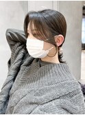前髪アンブレラカラーこなれミディイメチェンウェーブパーマ