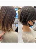 本厚木◎丸みショート細めハイライト◎バレイヤージュマニッシュ