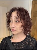 レイヤーカットレイヤーボブパーマくるくるパーマ赤髪パーマ