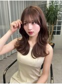 チョコレートブラウン/顔まわりカット/ミディアムレイヤー