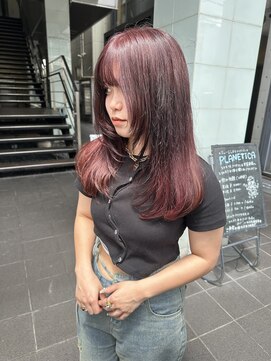 ロンド レア 天神大名店(Lond Le’a) ダブルカラーブリーチなしチェリーレッド韓国レイヤーカット