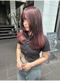 ダブルカラーブリーチなしチェリーレッド韓国レイヤーカット
