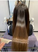 黒髪ロングストレートグレーベージュエギョモリオン眉ショート