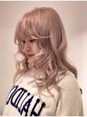 12629ミルクティーベージュ韓国風巻きホワイトブロンドロング