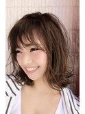Aラインボブの外ハネマロンベージュ【たまプラーザ髪質改善】