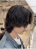 渋谷波巻きスパイラルパーマサーフカールメンズボブウルフカット