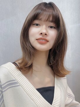 ユアーズヘア 神楽坂店(youres hair) サラ艶ミディアムレイヤーボブオリーブベージュピンク