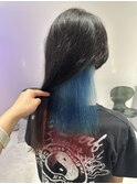 ハイトーンインナーカラー水色×ピンクブリーチダブルカラー成増