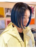 デザインカラーコントラストハイライト切りっぱなしボブ