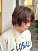 ジェンダーレスメンズライクマッシュパーマエンドカラーレッド