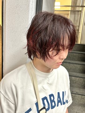 エクテ(ecouter) ジェンダーレスメンズライクマッシュパーマエンドカラーレッド