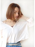 20代30代40代 ショートパーマ ぱっつんボブ オレンジブラウン