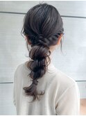 ◯ポニーテールシニヨン編み込みお団子ドレスヘアハープアップ