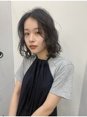 オリーブグレー/ココアベージュ/クラゲヘアー/ボブパーマ