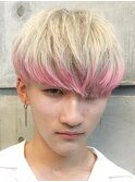 メンズハイトーンマッシュショート　ブロンド　ピンク