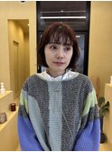 切りっぱなしボブ小顔カットグレージュミルクティ