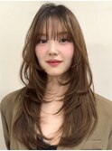 レイヤーカットミディアムレイヤー顔周りレイヤーハッシュカット