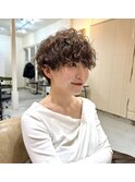 【ショートパーマ　マロンベージュ】