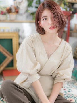 カバーヘア イヴ 戸頭店(COVER HAIR EVE) 外国人風ショコラピンク前下がりワンレンボブc5戸頭20代30代40代