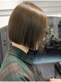原宿ショートボブ切りっぱなしボブオリーブベージュ20代30代40代