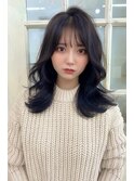 韓国セミロングヘアデジタルパーマくすみブルーテラコッタ/千葉