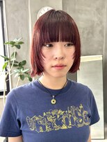 テトヘアー(teto hair) レッドオレンジブラウン　コーラルレッドブリーチボブ