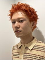 ヘアカロン 熊本本店(Hair CALON)&nbsp;ダブルカラーオレンジヘアメンズショートヘアカタログ熊本下通