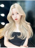 ブロンドハイトーンミルクティー韓国ヘアロング_F0906