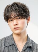 韓国ヘアニュアンスコンマバングセンターパートフェザーパーマ