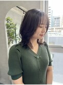 シースルー/グレージュカラー/顔周りカット/アッシュブラック