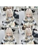 ロングウルフ×ホワイト/アンブレラカラー/こなれミディ