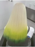 ブロンドカラー　グラデーションカラー　グリーン　イエロー