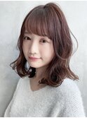ナチュラルウェーブ_オリーブカラーハイライトカラー_37363