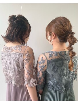 ヒャッカ(hyakka) 結婚式のお呼ばれアレンジ　ハーフアップお団子＆玉ねぎアレンジ