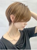 ミニウルフチェリーブラウンブリーチなしショートボブ前髪/横浜
