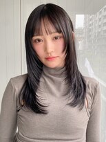 エトラ 渋谷店(etora) 小顔 前髪 レイヤーカット オリーブグレー 黒髪"