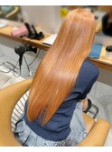 艶感オレンジベージュストレート大人ガーリー